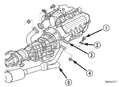Fig. 8 Exhaust Pipe(s) to Manifold Connection- (4.7L Federal Models)