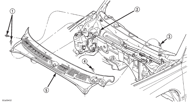 Fig. 10 Cowl Plenum Cover/Grille Panel Remove/Install