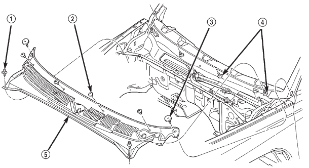 Fig. 12 Cowl Plenum Cover/Grille Panel Remove/Install